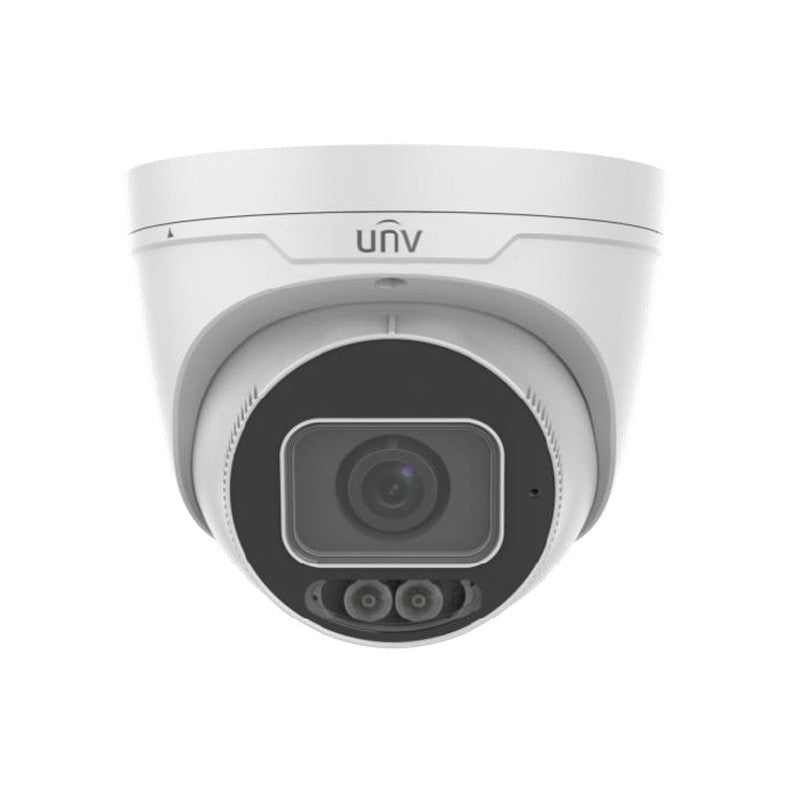 Uniview Prime-iii Series IP Camera White AI 4MP H.264/5/5+/ Mjpeg Turret 120 Wdr Metal 2.8mm Fixed Lens Color Hunter White LED 30m POE Ip67 Built In Mic Audio In Audio Out 1 X Alarm In 1 X Alarm Out Support Up To 256gb SD Ik10 12vdc