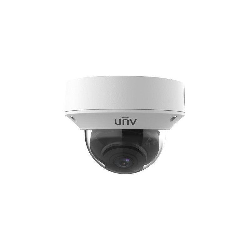 Uniview Pro Series IP Camera White AI 4MP H.264/5/5+/ Mjpeg Dome Digital Wdr Plastic/metal 2.8-12mm Motorised Lens 4x Zoom Light Hunter IR 40m POE Ip67 Without Mic Audio In Audio Out 2 X Alarm In 1 X Alarm Out Support Up To 256gb SD Ik10 12vdc/24vac